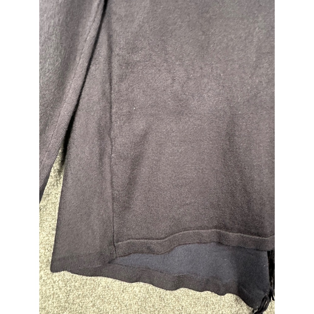 Chicos Cardigan Sweater Navy Blue Wrap Size 1/M Asymmetrical Fringe Lagenlook‎ - Picture 7 of 9